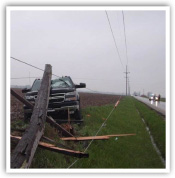 truck crushed by power pole